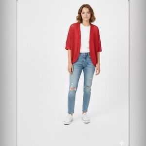 Catherines Cardigan Women’s 1X 18-20W Coral Open Front Short Sleeve Knit